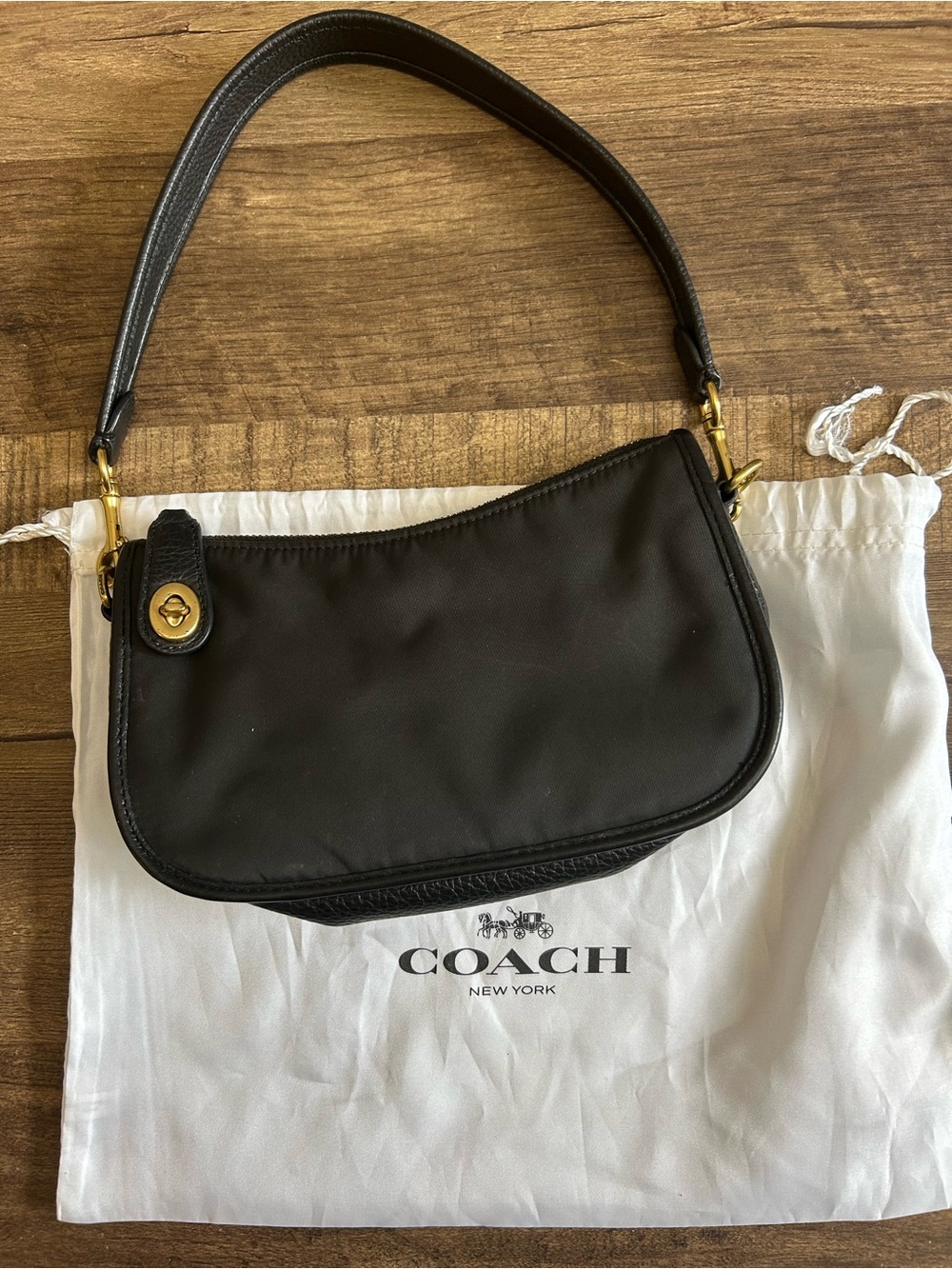 Coach Nylon & Leather Swinger Bag Black C1982 Vintage Rose Interior - EUC